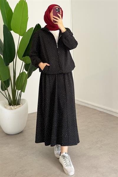 Taşlı Etekli Takım - Siyah