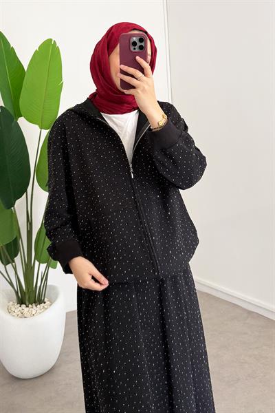 Taşlı Etekli Takım - Siyah