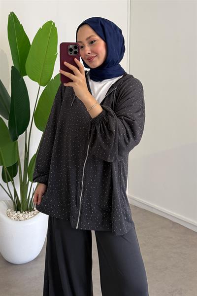 Taşlı Fermuarlı Oyşo Takım - Antrast