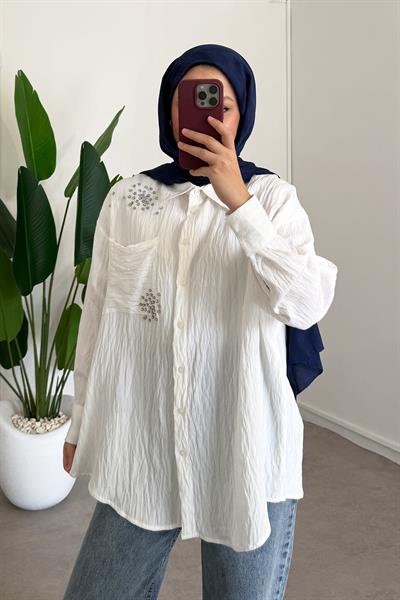 Taşlı Gömlek - Beyaz