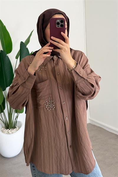 Taşlı Gömlek - Kahverengi