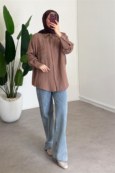 Taşlı Gömlek - Kahverengi
