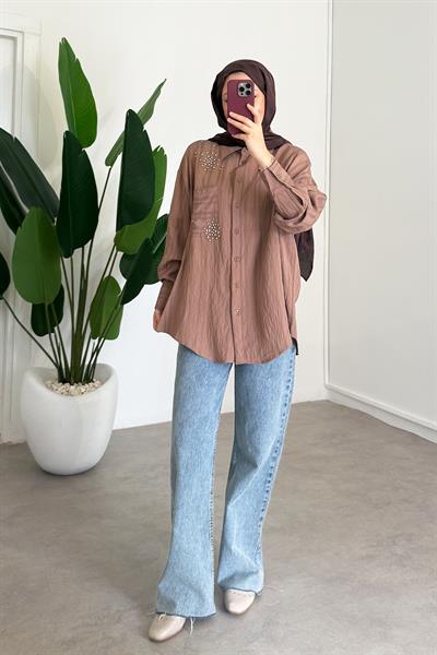 Taşlı Gömlek - Kahverengi