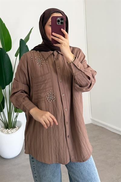 Taşlı Gömlek - Kahverengi