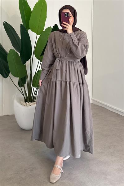 Taşlı Lucy Elbise - Vizon