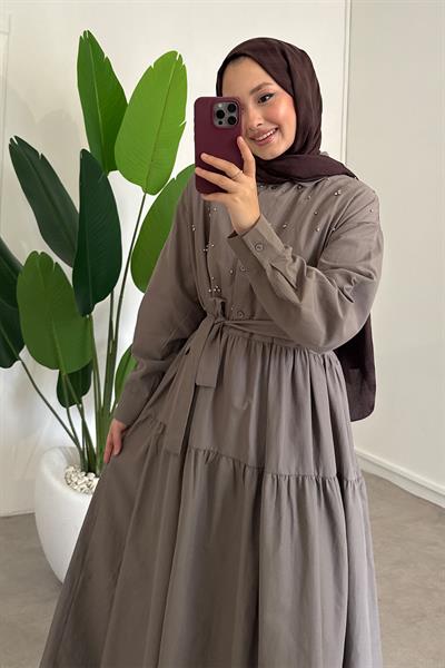 Taşlı Lucy Elbise - Vizon