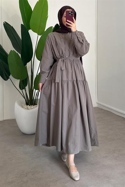 Taşlı Lucy Elbise - Vizon