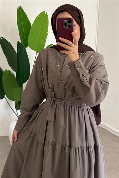 Taşlı Lucy Elbise - Vizon