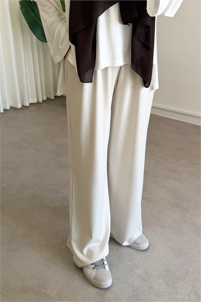 Taşlı Oyşo Pantolon - Krem