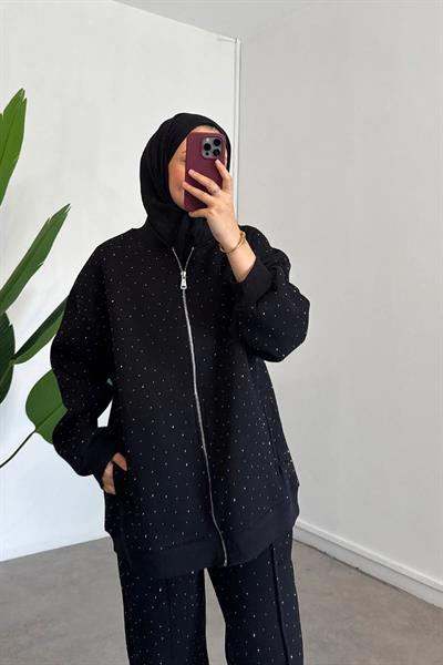 TAŞLI ÜÇ İPLİK TAKIM 31-2221 - SİYAH