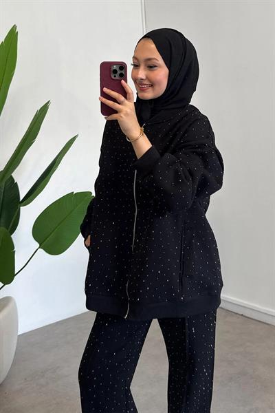 TAŞLI ÜÇ İPLİK TAKIM 31-2221 - SİYAH