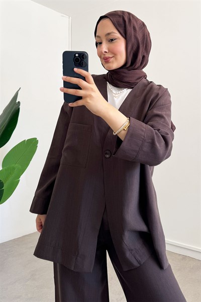 Tek Dügme Takım - Kahverengi