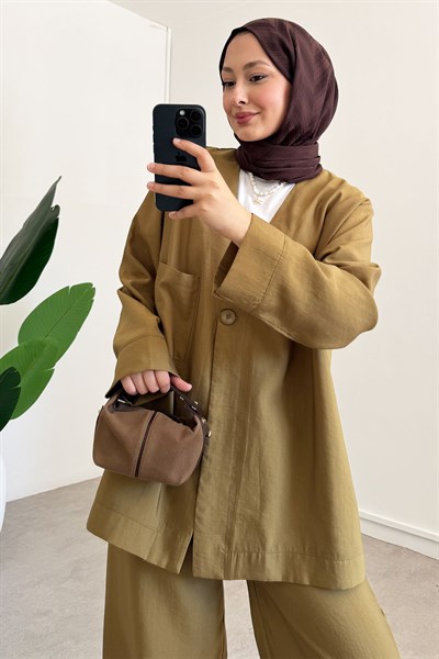 Tek Dügme Takım - Olive