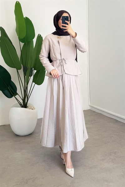 Tek Düğmeli Ceket Takım - Bej