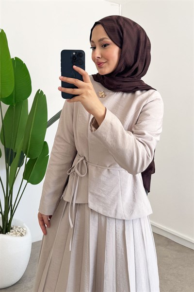 Tek Düğmeli Ceket Takım - Bej