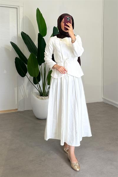 Tek Düğmeli Ceket Takım - Ekru