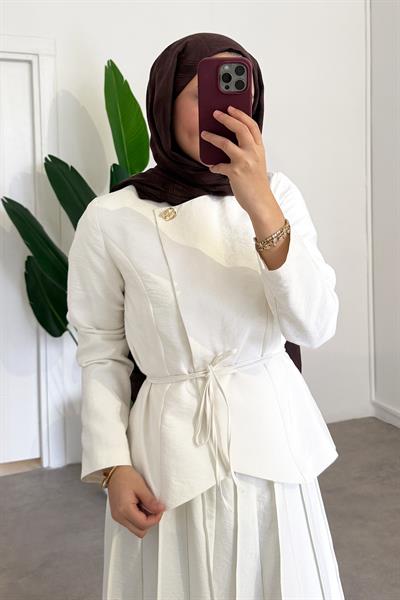 Tek Düğmeli Ceket Takım - Ekru