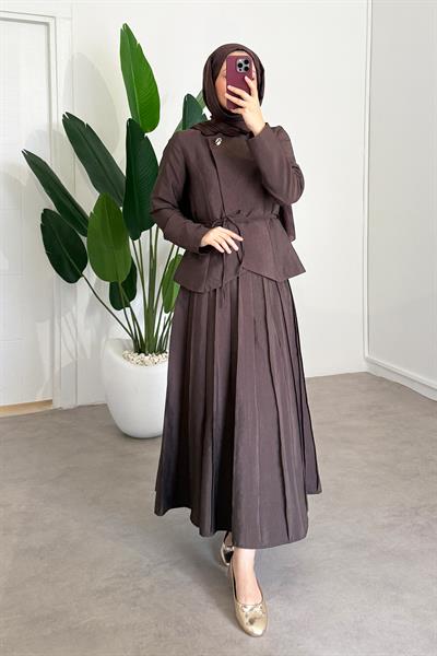 Tek Düğmeli Ceket Takım - Kahverengi