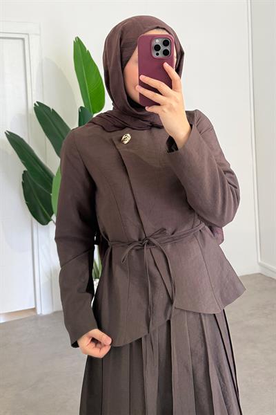 Tek Düğmeli Ceket Takım - Kahverengi