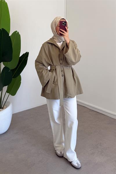 Tek Düğmeli Trençkot - Haki Yeşil