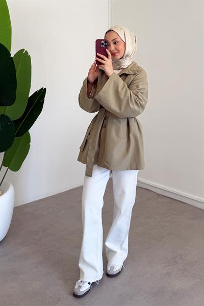 Tek Düğmeli Trençkot - Haki Yeşil