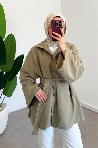 Tek Düğmeli Trençkot - Haki Yeşil