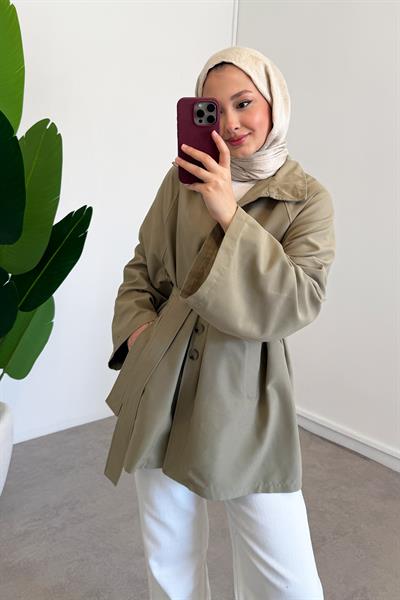 Tek Düğmeli Trençkot - Haki Yeşil