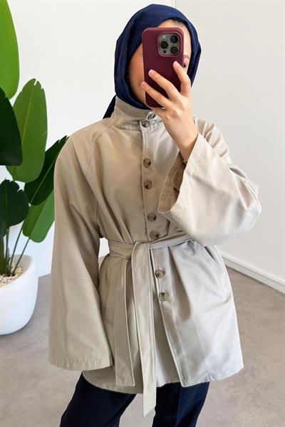 Tek Düğmeli Trençkot - Taş