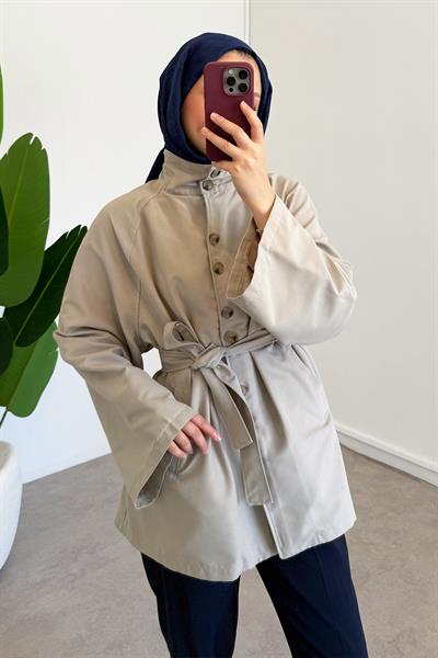 Tek Düğmeli Trençkot - Taş