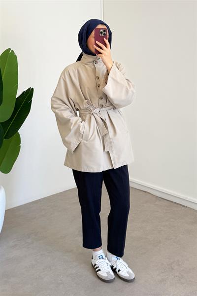 Tek Düğmeli Trençkot - Taş