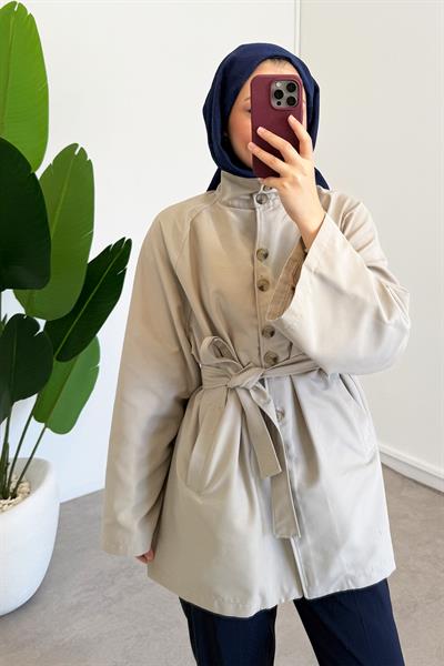 Tek Düğmeli Trençkot - Taş