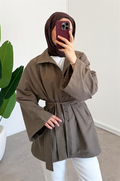 Tek Düğmeli Trençkot - Vizon