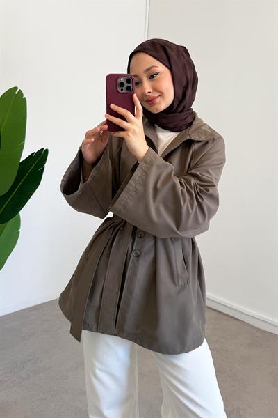 Tek Düğmeli Trençkot - Vizon