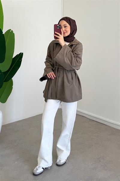 Tek Düğmeli Trençkot - Vizon