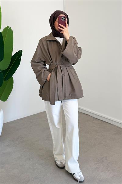 Tek Düğmeli Trençkot - Vizon