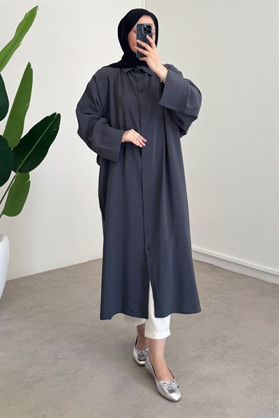 Tensel Uzun Gömlek Elbise - Antrast