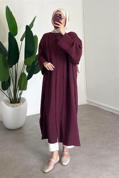 Tensel Uzun Gömlek Elbise - Bordo