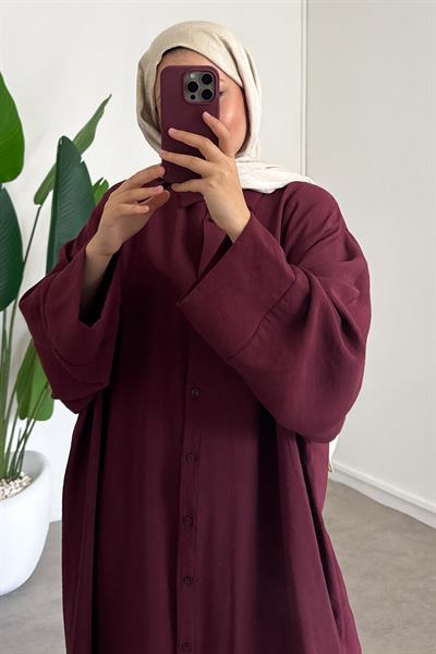 Tensel Uzun Gömlek Elbise - Bordo