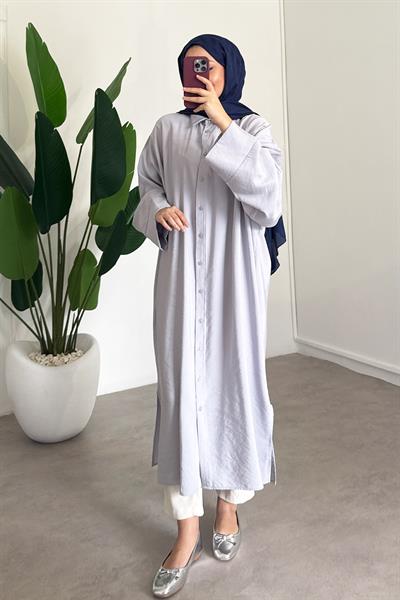 Tensel Uzun Gömlek Elbise - Grı