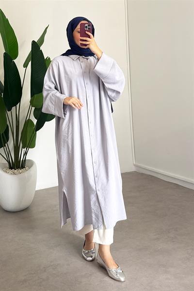 Tensel Uzun Gömlek Elbise - Grı