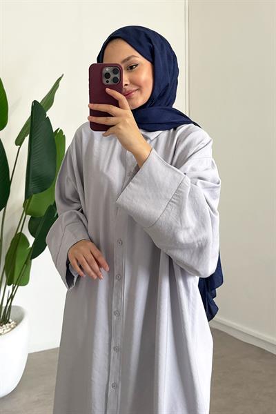 Tensel Uzun Gömlek Elbise - Grı