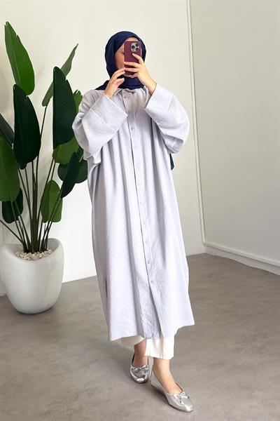 Tensel Uzun Gömlek Elbise - Grı