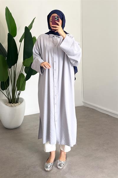 Tensel Uzun Gömlek Elbise - Grı