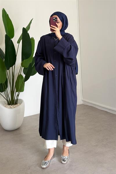 Tensel Uzun Gömlek Elbise - Lacivert