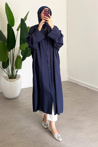 Tensel Uzun Gömlek Elbise - Lacivert