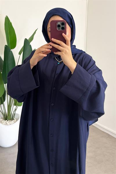 Tensel Uzun Gömlek Elbise - Lacivert