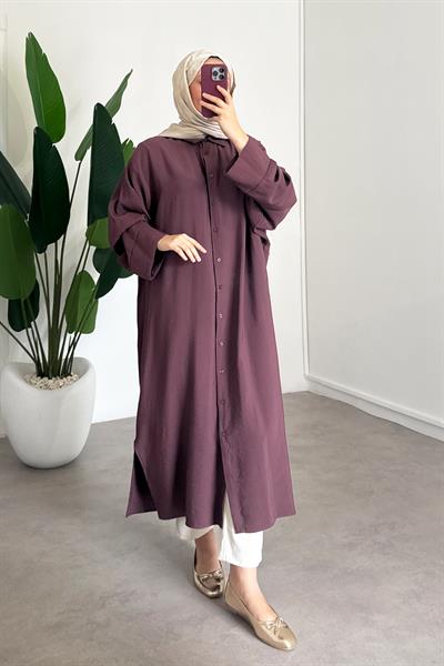 Tensel Uzun Gömlek Elbise - Mürdüm