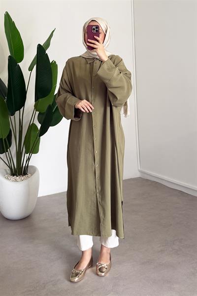 Tensel Uzun Gömlek Elbise - Olive