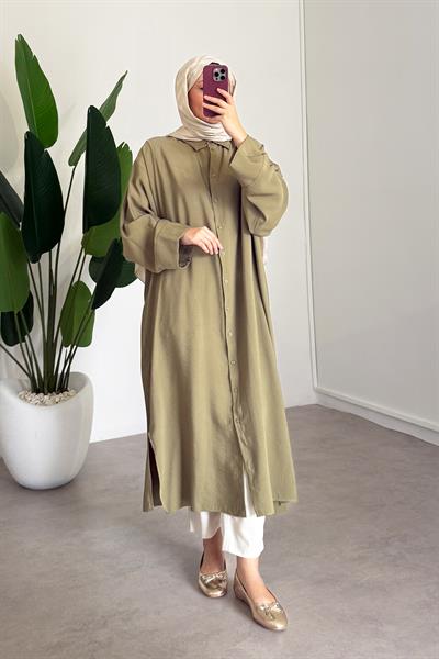 Tensel Uzun Gömlek Elbise - Olive
