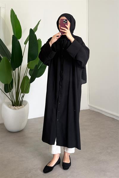 Tensel Uzun Gömlek Elbise - Siyah